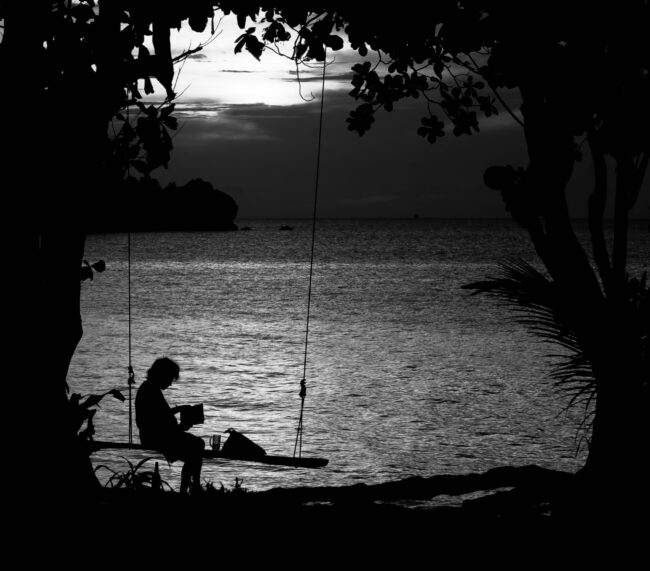 Woman,On,Swing,By,Sunset
